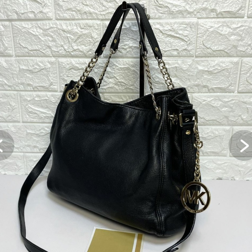 Michael Kors Black Pebbled Leather Hobo Shoulder Bag with Gold Charm